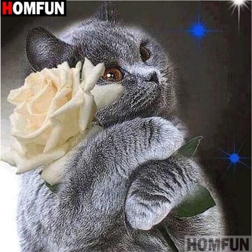 HOMFUN Full Square/Round Drill 5D DIY Diamond Painting "Cat flower" 3D Embroidery Cross Stitch 5D Home Decor A17678