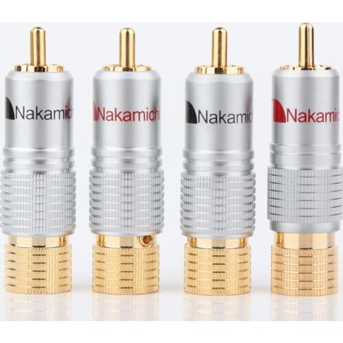 8Pcs NAKAMICHI RCA Male Plug Locking Non Solder Plug Connector Gold Plated