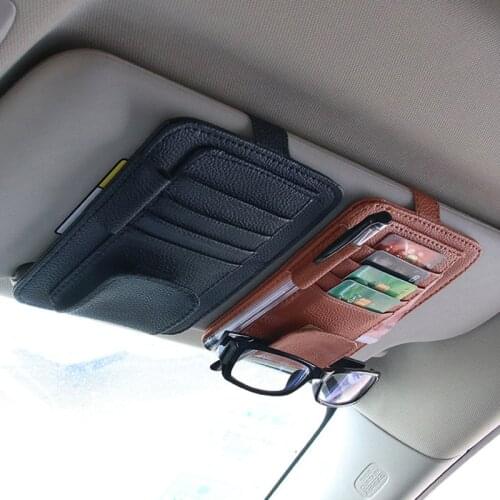 Car Sunglasses Holders Clip Ticket Card Organizer PU Leather Storage Bag For Car Sun Visor Mount Case In Car Accessory For Auto