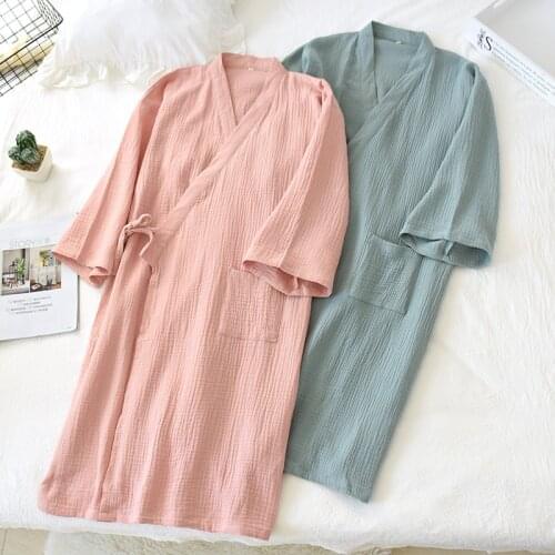 Couples Bath Robe Mid-long Cotton Mens and Womens Homewear Robe Plus Size Bathrobe Solid Colors Couple Kimono Bathrobe