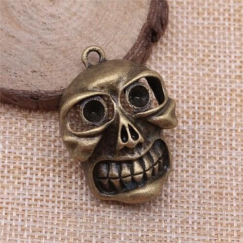 Free shipping 4pcs 38x27mm antique bronze Skull charms diy retro jewelry fit Earring keychain hair card pendant accessories