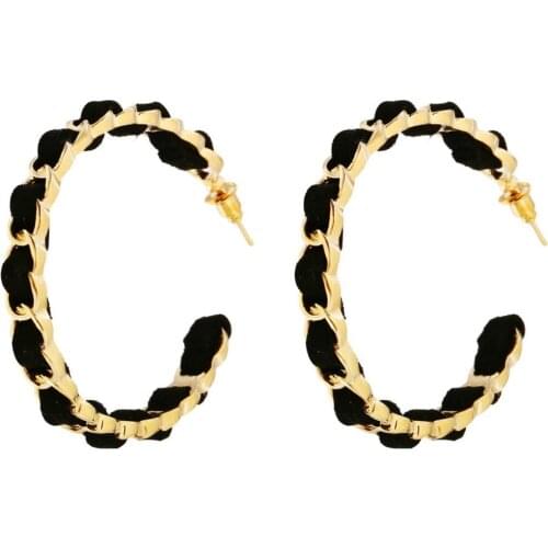 Bohemian Black Cotton Twist Earring Exaggeration Large C Shape Hoop Earring Fashion Wild Gold Circle Earring Women Jewelry