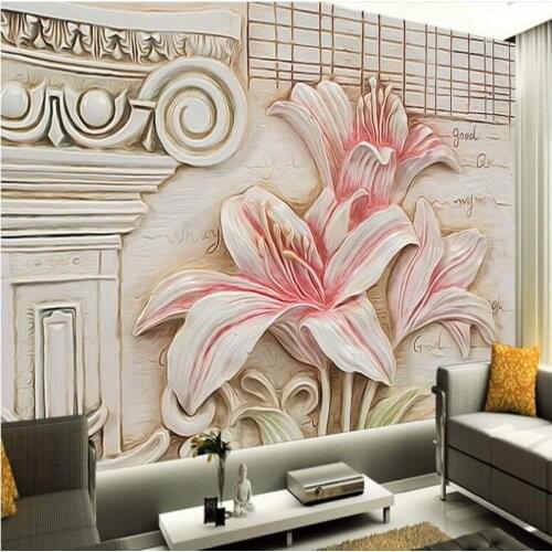 Wellyu Custom large wallpaper 3d beautiful three-dimensional relief lily mural living room bedroom background wall paper
