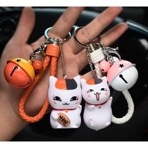 Fashion Cartoon Lucky Cats Keychains Kids Women Kitten Leather Bells Portachiavi Llaveros Chaveiro Cat Key Ring Bag Charms Gift