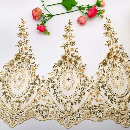 Bronzing Lace Fabric 3 Meters Wedding Lace Glitter Gilding Printing Gold Stamp For Bridal Dress Border Scalloped Trims 29cm