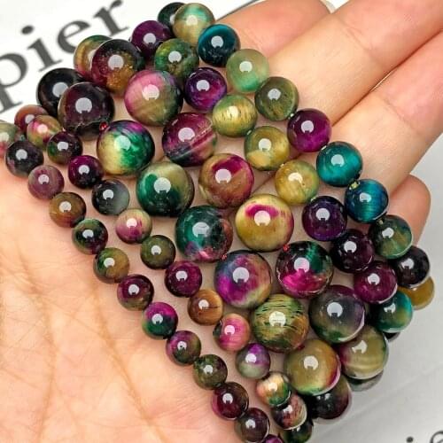 AAA Natural Stone Fuchsia Multi colors Tiger Eye Beads Round Loose Spacer Gem Beads For Jewelry Making DIY Bracelet 6 8 10mm