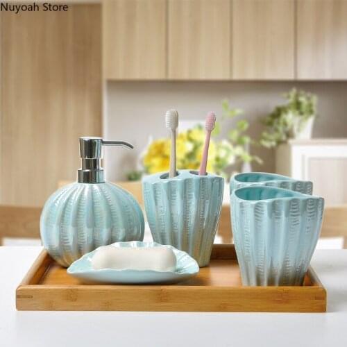 Household Ceramic Bathroom Kit Creative European Style Toothbrush Lotion Bottle Mouthwash Cup Toothbrush Holder Soap Dish