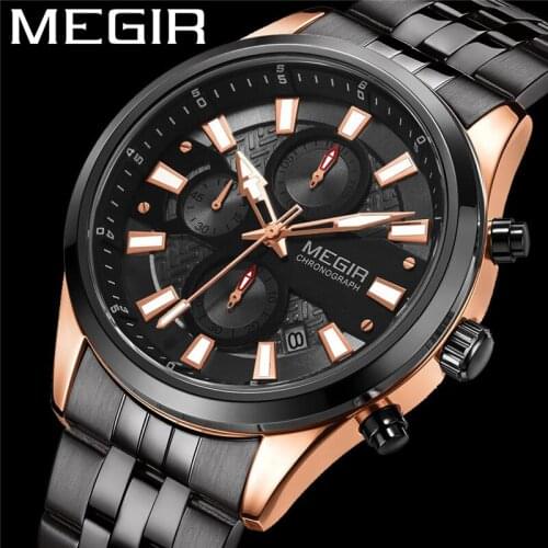 MEGIR New Watch Men Waterproof Chronograph Military Army Male Clock Top Brand Luxury Stainless Steel Man Sport Wristwatch 2154