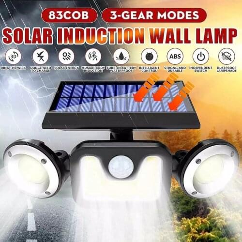 COB LED Solar Wall Light PIR Motion Sensor 3 Heads Floodlight Waterproof Outdoor Street Light for Garden Decor Security Lights