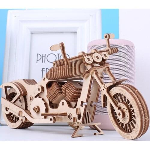 3D Wooden Puzzle Model Motorcycle DIY Handmade Mechanical for Children Adult Kit Mechanical Game Assembly
