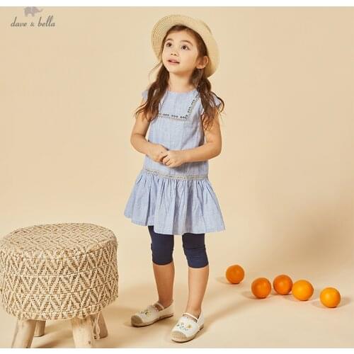 DKH17053 dave bella summer girls 5Y-13Y fashion cartoon striped draped dress children sweet dress kids infant lolita clothes