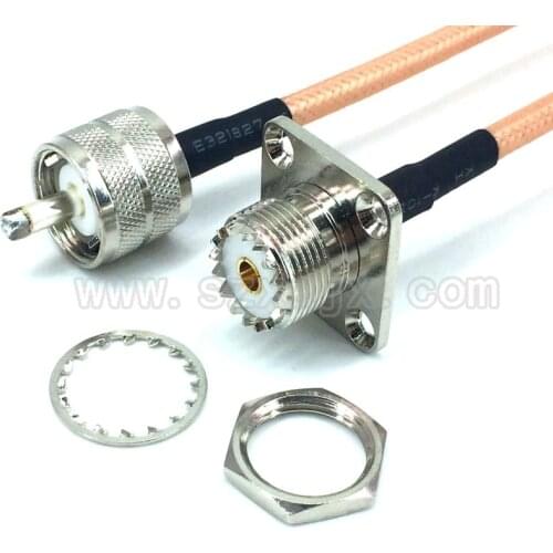JX 1pcs PL259 UHF male to UHF Female Jack SO239 Flange 4 Hole Panel Mount RG142 Pigtail cable 10cm-10m