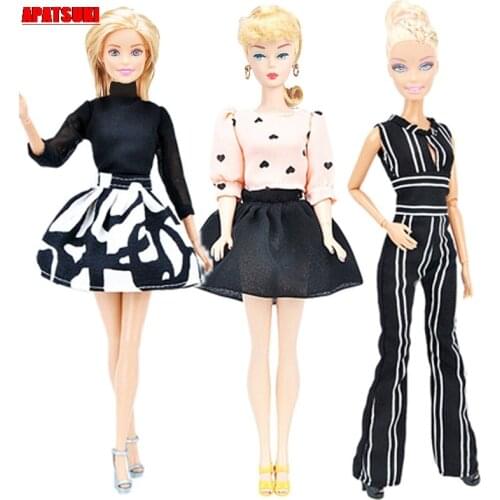 3sets/lot Handmade Fashion Doll Clothes Set For Barbie Dress Outfits Shirt & Skirt Zebra Rompers 1/6 Dolls Accessories Kids Toys