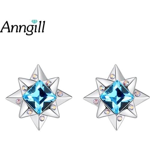 Korean Fashion Shiny Blue Crystals From Swarovski Star Earrings Charming Ladies Earrings Gifts For Women Accessories Minimalist