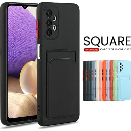 Card Slot Holder Square Silicone Protect Shell For Samsung Galaxy S20 FE S21 Ultra Plus 5G A02 A12 A32 A42 A52 A72 A51 A71 Case
