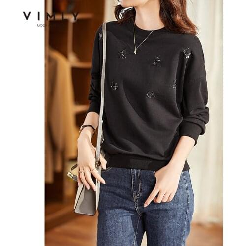 Vimly Fashion Women Sweatshirt Casual Hoodie Loose Autumn Cotton Clothes Vintage Beads Female Pullover Hoodies moletom F8877