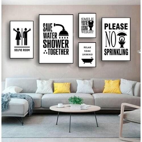 Modular Art Pictures Home murals wall Decor Funny Toilet Note Quotes &Prints Modern Washroom Canvas Painting for bathroom
