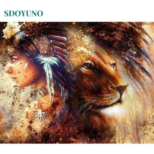 SDOYUNO Paint By Numbers Lions DIY 40x50cm Oil Painting By Numbers On Canvas Animals Frameless Digital Figure Hand Painting Deco