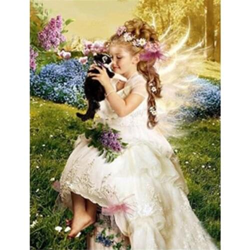 Angel Girl Landscape DIY Cross Stitch Embroidery 11CT Kits Craft Needlework Set Printed Canvas Cotton Thread Dropshipping