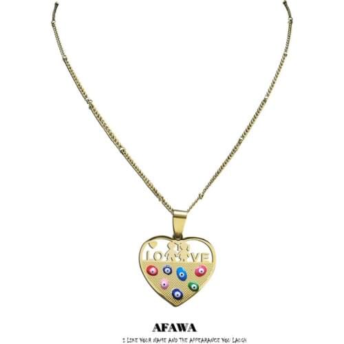 Stainless Steel Colorful Turkey Eyes Heart Love Boy Girls Islam Charm Necklaces Gold Color Necklace Jewelry ojo turco N5233S01