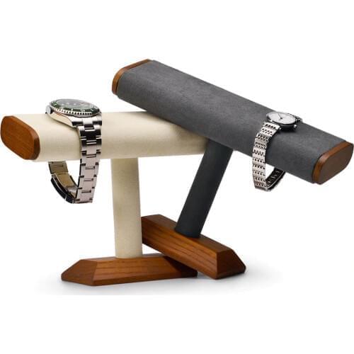 Oirlv Watch Display Stand Wood T Type Jewelry Display Organizer Microfiber Necklace Bracelet Display Rack Jewelry Display Holder