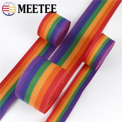 15M Meetee RainBow Nylon Ribbon Backpack Pet Strap Webbing Lable for Luggage Belts Bags Handles Waist Belt DIY Gift Wrapping