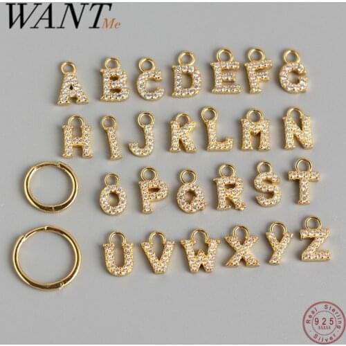 WANTME Real 925 Sterling Silver Initial Letter Stud Earrings For Women Alphabet Pendant Hanging Zirconia Earrings Korean Jewelry