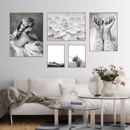 Nordic Poster Highland Cow Abstract Girl Wall Art Canvas Painting Posters And Prints Wall Pictures For Living Room Unframed