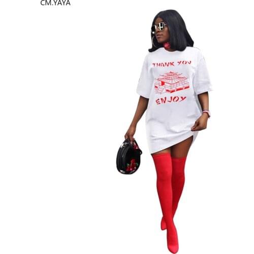 CM.YAYA Active Wear Thank You Enjoy Letter Short Sleeve O-neck Women T-shirts Dress Vestidos Streetwear Classic Dresses S-4XL