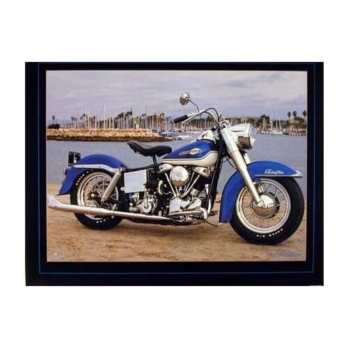 Motorcycle Wall Decor 1965 Blue Panhead Davidson Vintage Art Print Poster