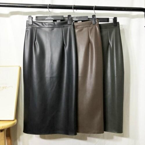 Autumn Winter Long Leather Skirt Women Office Urban Pu Pencil Skirt High Stretch Abstract Pattern Slip Hip Skirts Female