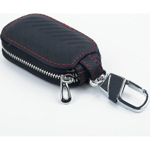 Car Key Cover Protector Case Key Holder Cover Car Key Chain Bag Genuine Leather Remote Fob Zipper Case