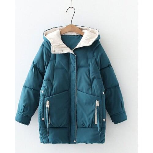 Herstory 2021 Women Winter Thick Hooded Down Jacket Cotton Long Warm Padded Parka For Women Plus Size 2XL Winter Coat