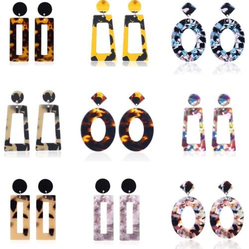 HOCOLE Leopard Print Multi-Color Acrylic Acetic Acid Drop Earrings For Women Geometric Pendant Dangle Earring Jewelry Brincos