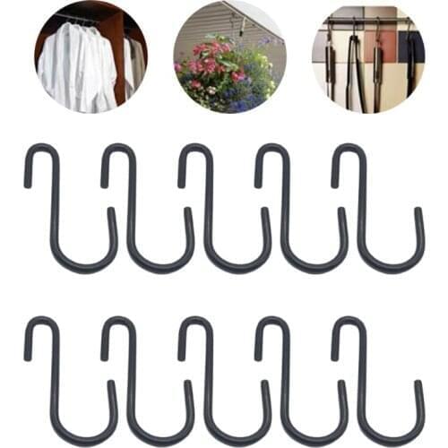 10Pcs/Set Black Coating S Shaped Hooks Home Storage Utility Metal Hangers Storage Holder for Hanging Plant Towel Pan Pot Bag