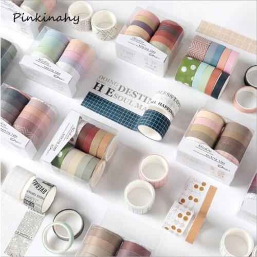 10Pcs/Set Cute Grid Washi Tape Set Decorative Adhesive Tape Kawaii Masking Tape For Kids DIY Scrapbooking Diary Photos Albums