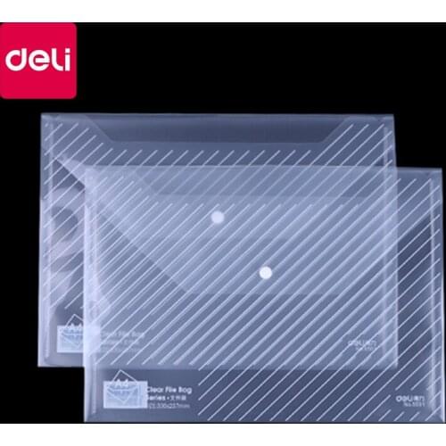 10pcs Deli 5501 File Bag A4 Transparent Snap-on Briefcase Office File Information File Presentation Folder School Supplies
