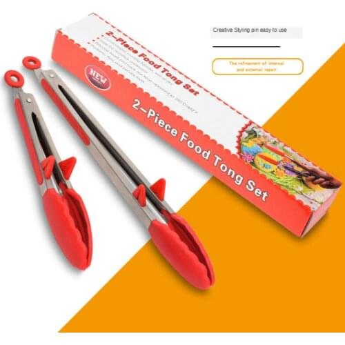 2PCS Stainless Handle BBQ Grill Cooking Clip Serving Tongs 9/12 inch Food Clip Stainless Steel Kitchen Tong with Silicone Tips