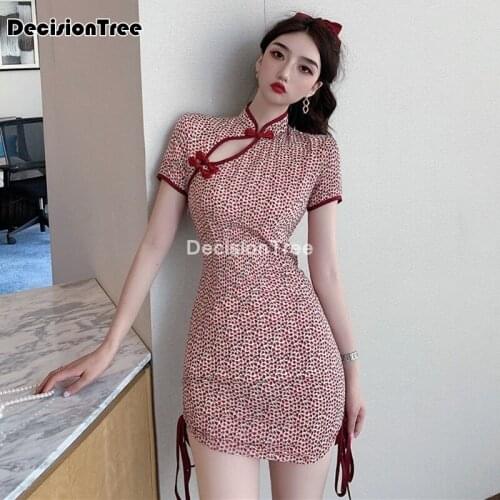 2021 oriental dress sexy chinese women qipao mandarin collar evening party club dress print flower vestidos cheongsam dress