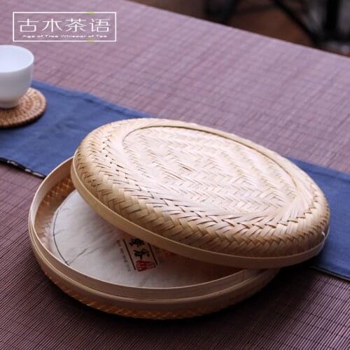 21x6.5cm handmade bamboo weaven tea box Pu'er tea cake storage box dedicated tea tray bamboo box