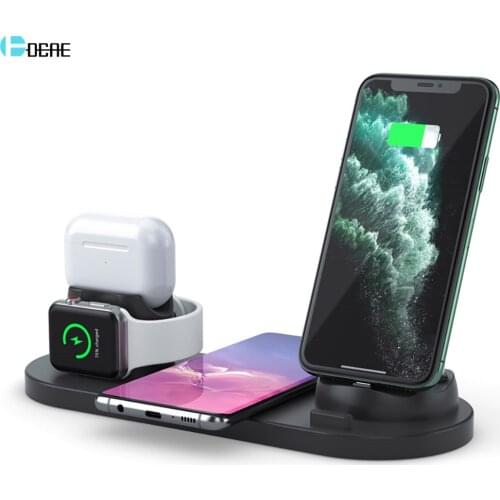 DCAE 6 in 1 Qi Wireless Charger Dock Station 10W Fast Charging For iPhone 11 XR XS SE X 8 7 for Apple Watch 2 3 4 5 AirPods Pro