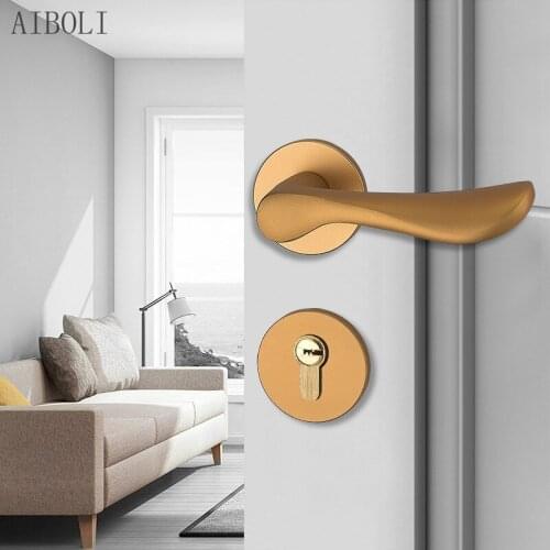Mute Alumina Indoor Bedroom Door Lock Household Universal Split Magnetic Gold Simple Modern Door Lock