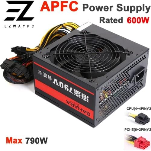 SAHARA PC Source Max 790W Rated 600W Computer Power Supply 24 Pin SATA 12V ETH Coin Mining Bitcoin Miner PSU Desktop Gaming PC