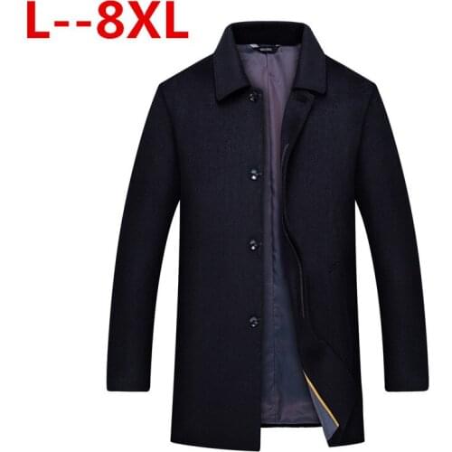 Plus size 8XL 6XL 5XL 4XL autumn/winter new men leisure single-breasted trench coat / Mens turn down collar long woolen jacket