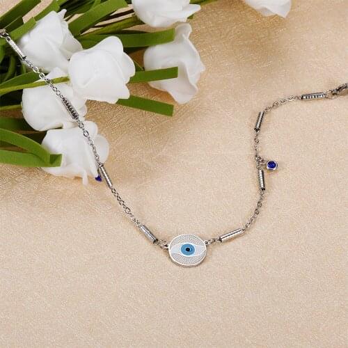 Bohemian Multi Layered Beaded Ankle Bracelet for Women Men Leg Chain Blue Gem Decor Evil Eye Pendant Anklet Summer Beach Jewelry