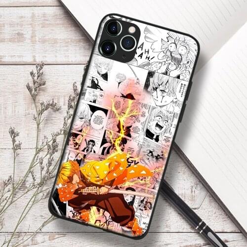 Zenitsu Kimetsu no Yaiba anime Phone Case for iPhone 11 12 Mini Pro XS Max X XR 6 7 8 SE Plus Samsung Soft TPU Glass Cover Shell