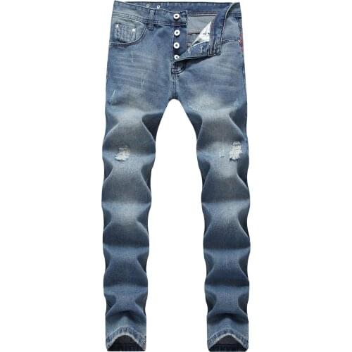 Gersri High Quality Fashion Men Jeans Brand Ripped Jeans For Men Patchwork Pants Straight Straight Distressed Scratched Jeans