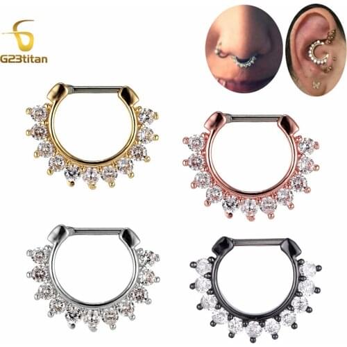 G23titan Womens Body Jewelry Piercing Hoops Nose Seputm Ring Titanium Clicker Crystal Ear Daith Earring