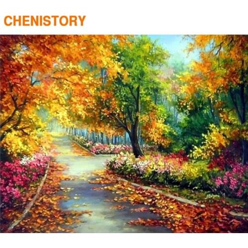 CHENISTORY Frame Forest DIY Painting By Numbers Autumn Landscape Paint By Numbers Canvas Picture Wall Art Picture For Home Decor