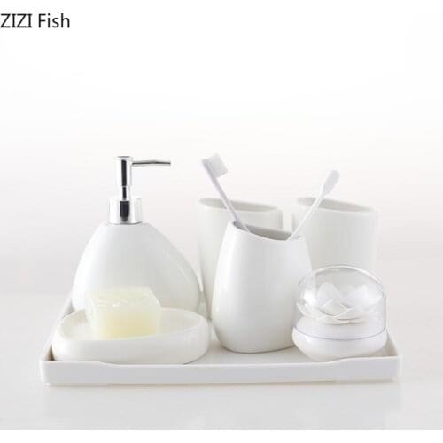 Ceramic Wash Set Five-piece Bathroom Supplies Mouth Cup and Toothbrush Holder Set Home Bathroom Soap Dispenser Set Accessories